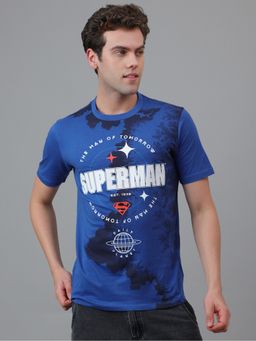 Free Authority - Superman Half Sleeve Round Neck Graphic Printed Cotton Regular Fit Blue T-Shirt