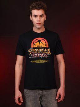 Free Authority - Official Stranger Things Hawkins Original Graphic Printed Cotton Black T-Shirt