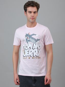 Free Authority - Tom and Jerry Half Sleeve Graphic Printed Cotton Regular Fit Pink T-Shirt