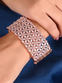 Ratnavali Jewels - AD CZ Rose Gold Plated White Openable Bracelet Kada (2.6)