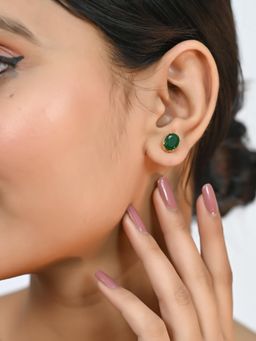Ratnavali Jewels - AD CZ Gold Plated Green Stud Tops Earrings