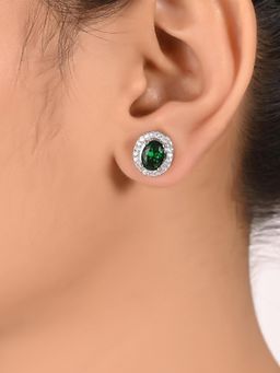 Ratnavali Jewels - AD CZ Silver Plated Green Stud Tops Earrings