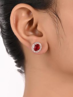 Ratnavali Jewels - AD CZ Rose Gold Plated Red Stud Tops Earrings