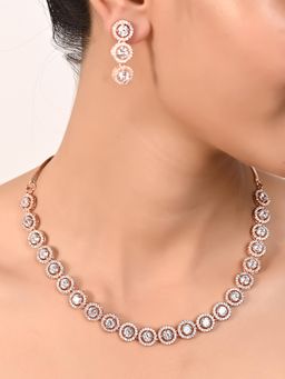 Ratnavali Jewels - Rose Gold Plated AD Round Single Line Necklace Jewellery Set