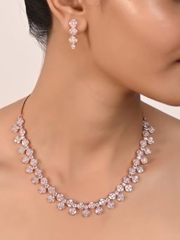 Ratnavali Jewels - Rose Gold Plated AD Light Necklace Jewellery Set with Earring