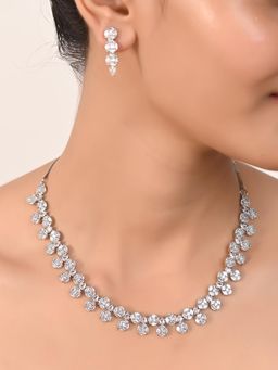 Ratnavali Jewels - Silver Plated AD Light Necklace Jewellery Set with Earring