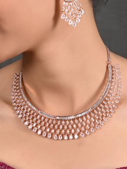 Ratnavali Jewels - Rose Gold Plated AD Wedding Necklace Jewellery Set with Earring