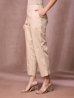 Fabindia - Beige Solid Regular Fit Pants