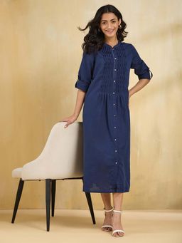 Fabindia - Navy Blue Solid Midi Dress