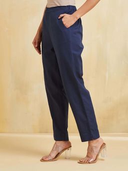 Fabindia - Blue Solid Regular Fit Pants