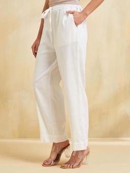 Fabindia - White Solid Relaxed Fit Pants