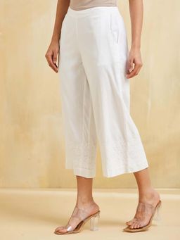Fabindia - White Embroidered Comfortable Fit Culottes