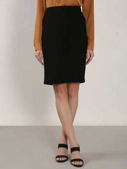 VERO MODA - Black Solid Knee Length Skirt