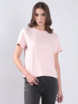 VERO MODA - Pink Solid Regular Fit T-Shirt