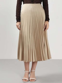 VERO MODA - Beige Solid Midi Skirt