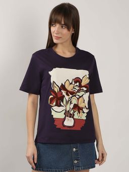 VERO MODA - Purple Printed Regular Fit T-Shirt