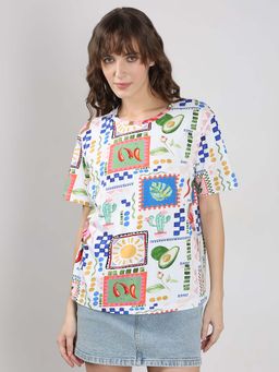 VERO MODA - White Printed Regular Fit T-Shirt