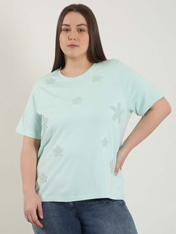 VERO MODA - Green Embroidered Regular Fit T-Shirt