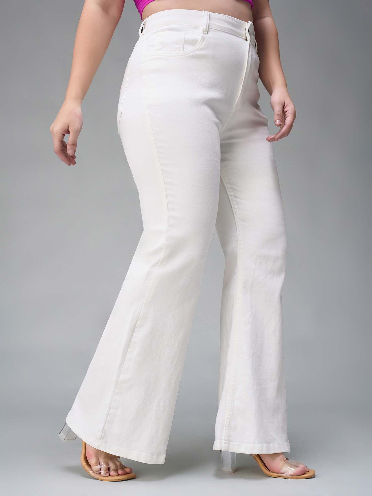 miss chase A+ Curve Collection Plus Size White Bootcut High Rise Stretchable Jeans-picture-16