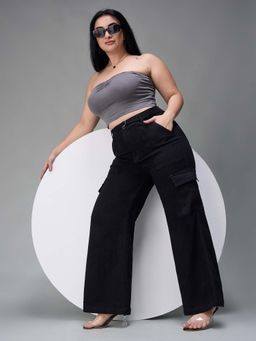 Miss Chase - A+ Curve Collection Plus Size Black Wide leg High rise Stretchable Jeans