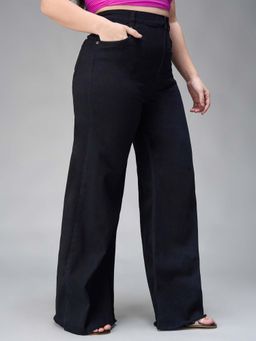 Miss Chase - A+ Curve Collection Plus Size Black High Rise Stretchable Wide Leg Jeans