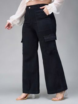 Miss Chase - A+ Curve Collection Plus Size Black Wide-Leg High-Rise Cargo Jeans