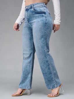 Miss Chase - A+ Curve Collection Plus Size Light Blue Wide-Leg Fit High Rise Jeans