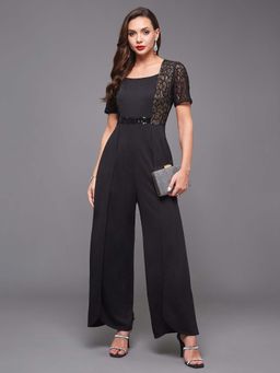 Miss Chase - Black Self Design Jumpsuit