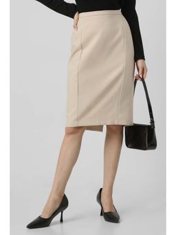 Van Heusen - Beige Solid Knee Length Skirt