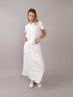 American Eagle - White Solid Midi Skirt