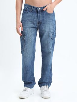 SHOWOFF - Men Blue Straight Fit Cargo Jeans