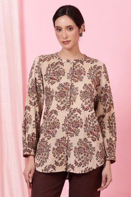 Folksong - Beige Handblock Kalamkari Printed Shirt