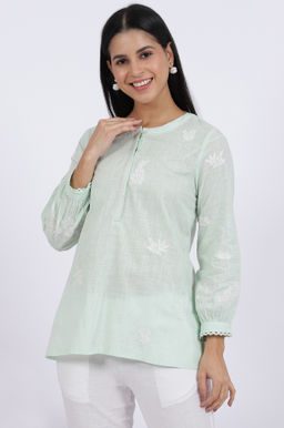 W - Thread Embroidered Straight Pure Cotton Ethnic Top