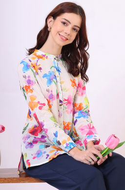 W - Floral Printed Straight Pure Cotton Top