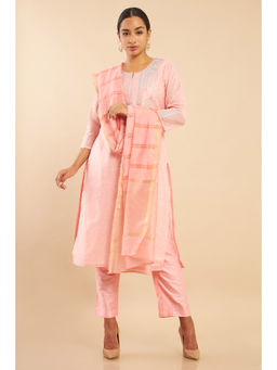 Soch - Peach Chanderi Embroidered Suit (Set of 3)