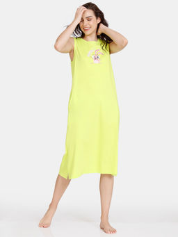 Zivame - Bunny Rolls Knit CottonKnee Length Nightdress - Love Bird