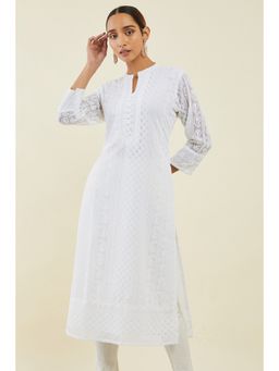 Soch - Women Off White Georgette Embroidered Kurta