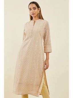 Soch - Women Beige Georgette Embroidered Kurta