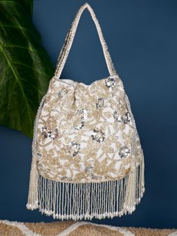 A Clutch Story - Silver Petal Potli Bag