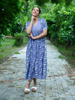Aaheli - Anaka Block Printed Flared Dress