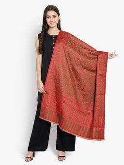 Mizash - Women Wool Blend Red Jacquard Woven Designer Shawl Wrap