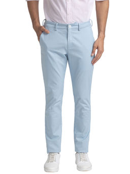 ColorPlus - Super Slim Fit Printed Medium Blue Trouser