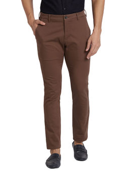 ColorPlus - Super Slim Fit Printed Medium Brown Trouser