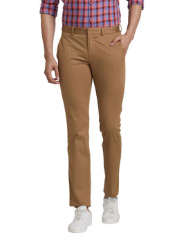 Park Avenue - Super Slim Fit Self Design Khaki Trouser