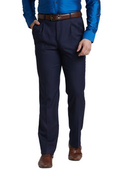 Park Avenue - Regular Fit Self Design Blue Trouser