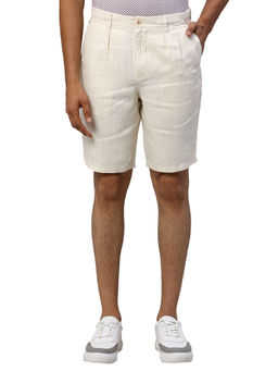 Raymond - Slim Fit Striped Light Yellow Shorts