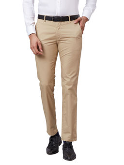 Raymond - Comfortable Fit Solid Medium Khaki Trouser