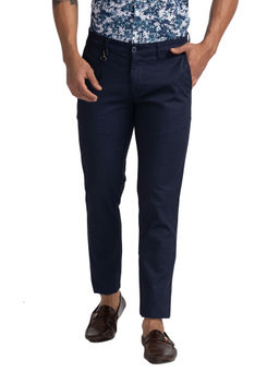 Parx - Tapered Fit Printed Blue Trouser