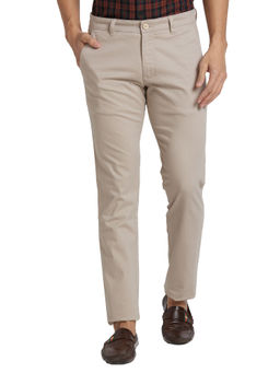 Parx - Tapered Fit Printed Beige Trouser