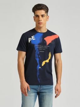 Pepe Jeans - Navy Blue Navy Graphic Splatter Print Half Sleeve T-Shirt